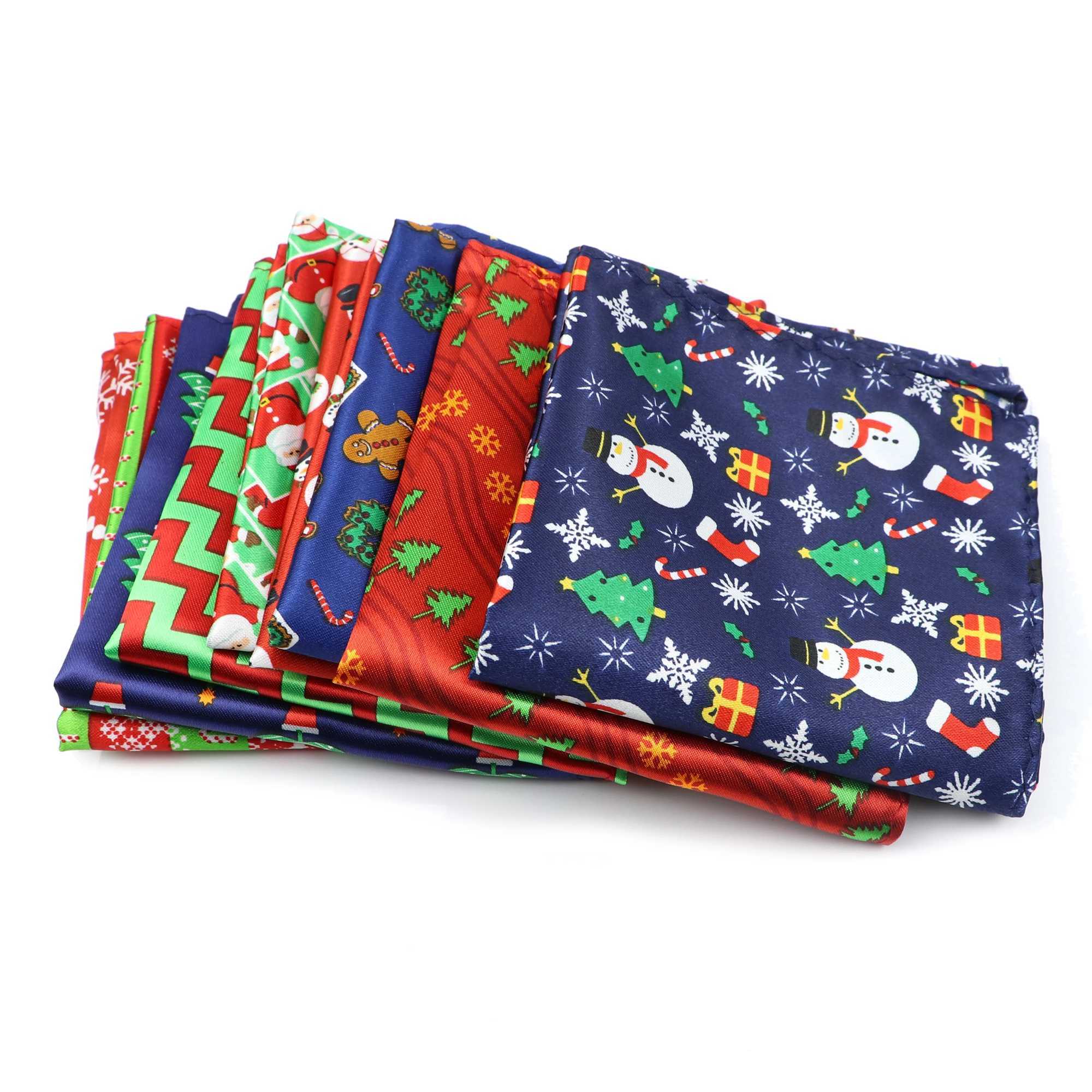 New Christmas Handkerchief Polyester Hankie Pocket Square Hand Made 22cm Women Men Casual Party Gift Tuxedo Bow Tie AccessoryX240921