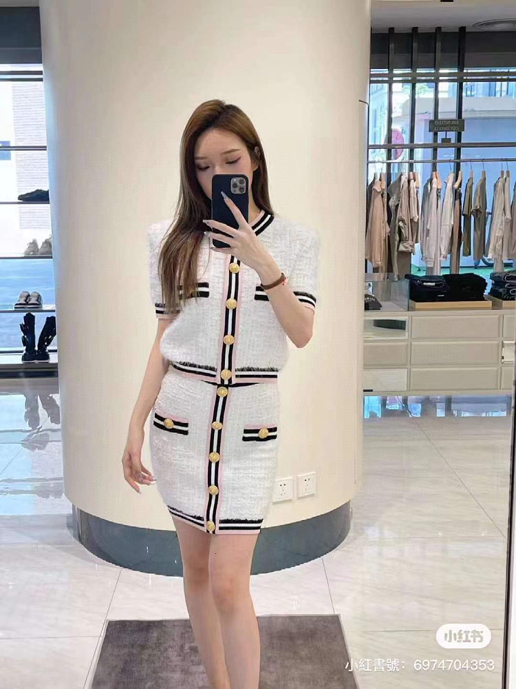 Women's Suits Summer High Quality White Knitted Vest Camis With A-E Skirt Sets For Female 2024 New Ddxgz2 6.19