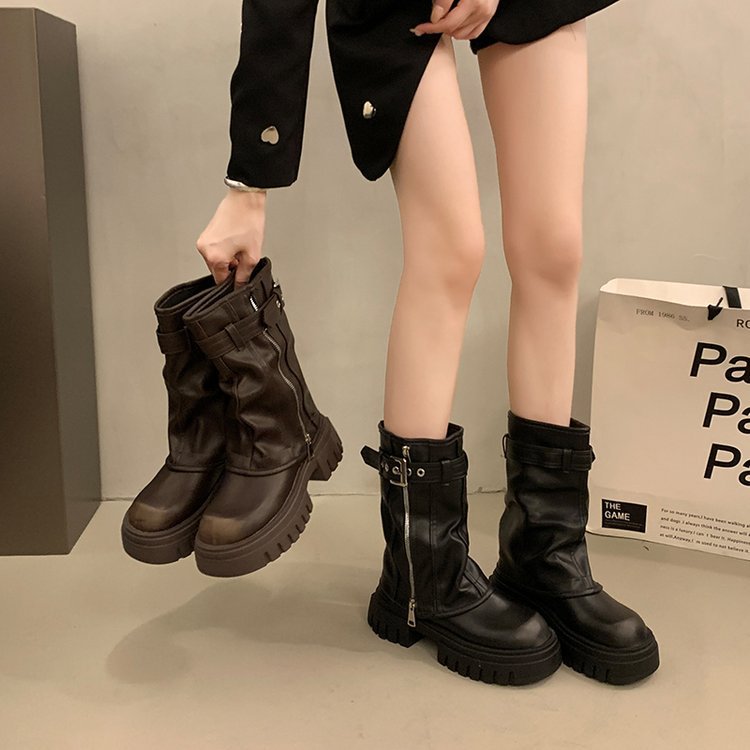 Women Boots Fashion Design Sexy Style Winter Trendy Wear Thick Sole Vintage Versatile Triple Black Brown Free shipping