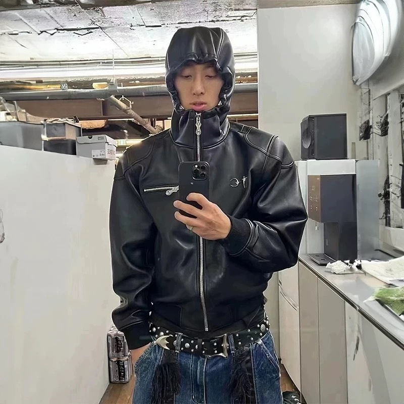 NEW Thug Club High-Quality Heavyweight Ins Cotton Leather Jacket Casual Hooded High Loose Vintage Street Rock Men Women