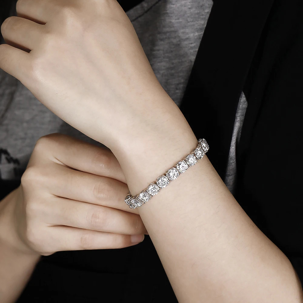 KNOBSPIN 65mm Dcolor silica tennis bracelet 4 Prong Setting Classic Trendy Women Fine Jewelry s925 silver 240912