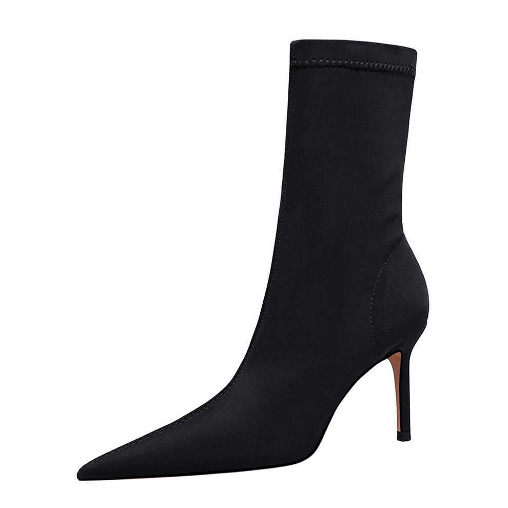 CMM Fashion Simple Thin Heel High Heel Elastic Lycra Womens Boots Sexy Slim Nightclub Pointed Short Boots