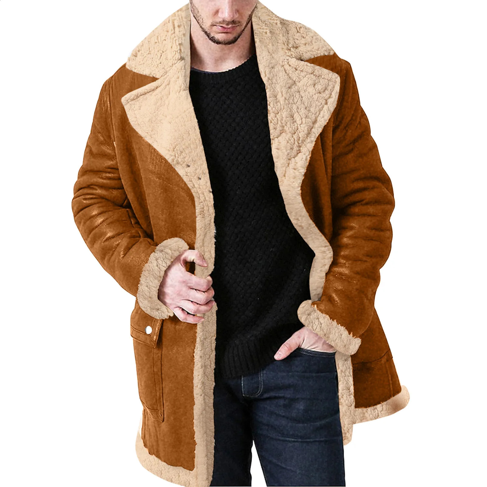 Winter Jacket For Men Plus Size Zipper Coat Lapel Long Sleeve Padded Leather Chaqueta De Invierno Para Hombre 240912