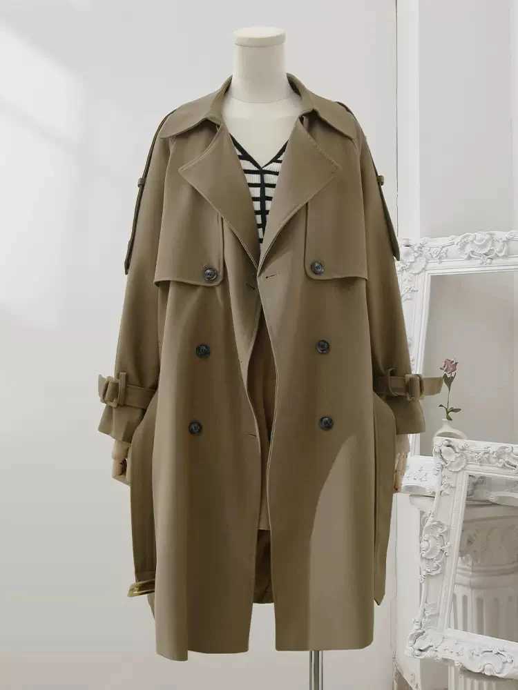 PlusizeShe Spring Autumn Long Loose Casual Khaki Trench Coat for Women with Detachable Hood Double Breasted Korean Fashion 2024X240921