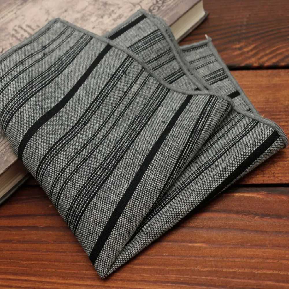 24CM Striped Brown Pocket Square British Style Cotton Linen Handkerchief Casual Plaid Cravat Tuxedo Hanky Suit Shirt NeckwearX240921