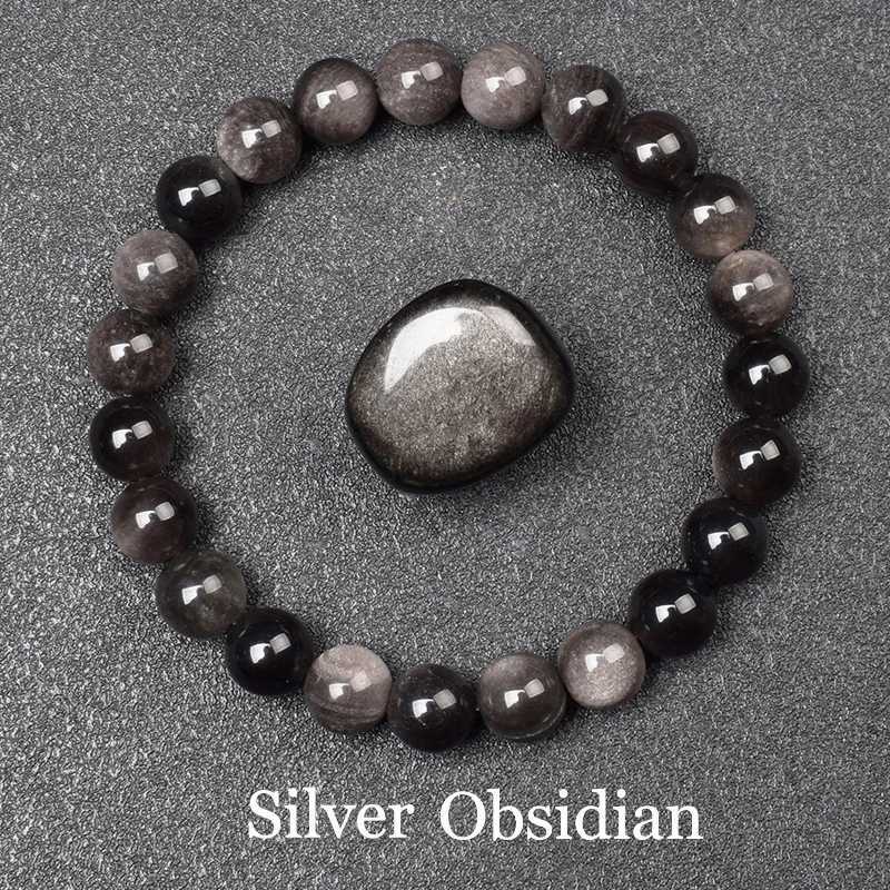 Natural Silver Color Obsidian Bracelet Men Women Original Natural Stone Beads Black Crystal Gems Sheen Energy Protection JewelryX240921
