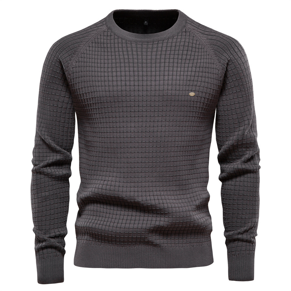 Round Neck Solid Basic Pullover 95% Cotton High Quality Casual Knitwear Warm Men's Black Vintage Sweater
