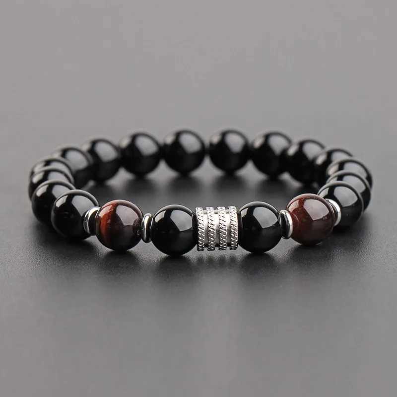 New Tiger Eye Obsidian Stainless Steel Bracelet for Men Natural Gem Beaded Bracelets 2023 Fashion Fathers Day Jewelry GiftsX240921