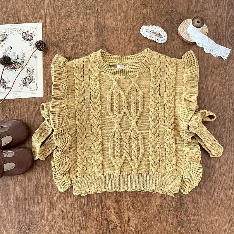 Baby Girl Knitted Sweater Autumn Solid Color Knitted Vest Korean Style Vest Toddler Mop Shawl Sweater 240918