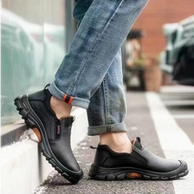 Mens work waterproof leather safety shoes anti slip industrial shoes shock-absorbing stamping composite steel toe caps 250226