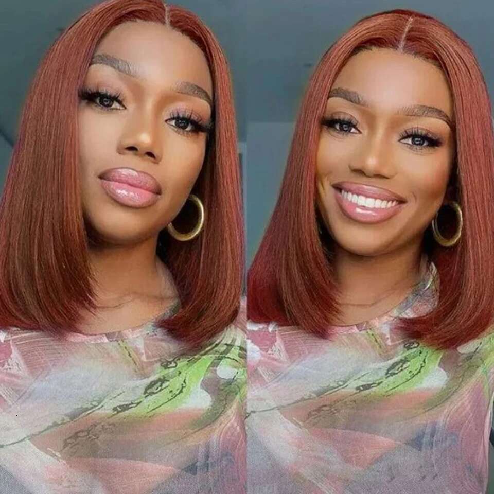 Chocolate Brown 13x4 Frontal Human Hair Wigs Bury Highlight 99J Straight Lace Front Short Bob Wig