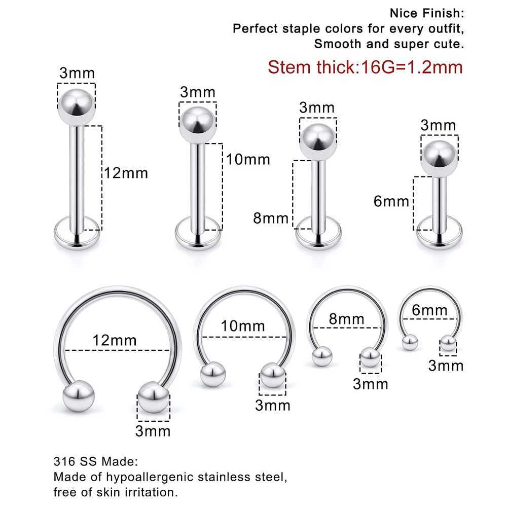 Lip Rings 2PCS Labret Jewelry Lip Barbell Ring Snake Bite Piercing Jewelry 16G Helix Earring Daith Tragus Cartilage Stud Y240921