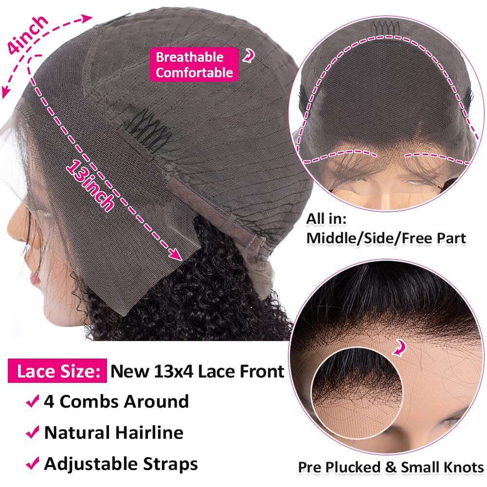 Mongolian 13x4 Front Human Hair Wigs Kinky Curly Lace Closure Wig For Women 180 Density