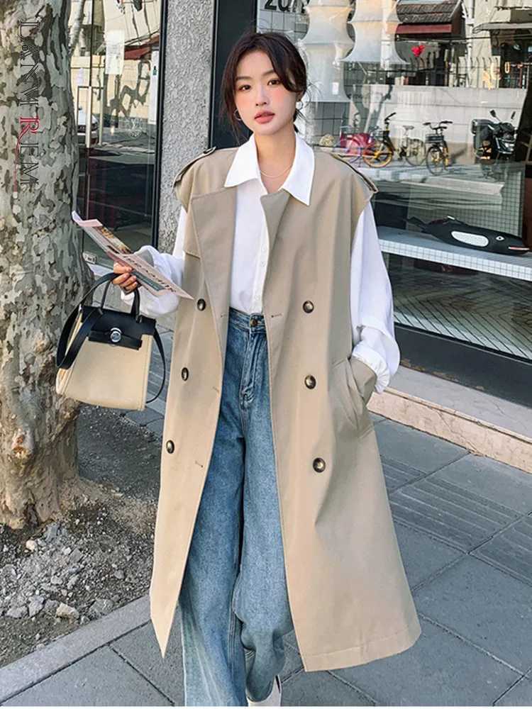 LANMREM Designer 2 Pieces Set For Women Lapel Single Breasted Shirt Sleeveless Casual Belt Trench Coat 2023 Summer New 2YA3442X240921