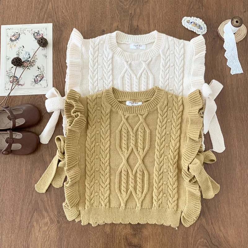 Baby Girl Knitted Sweater Autumn Solid Color Knitted Vest Korean Style Vest Toddler Mop Shawl Sweater 240918