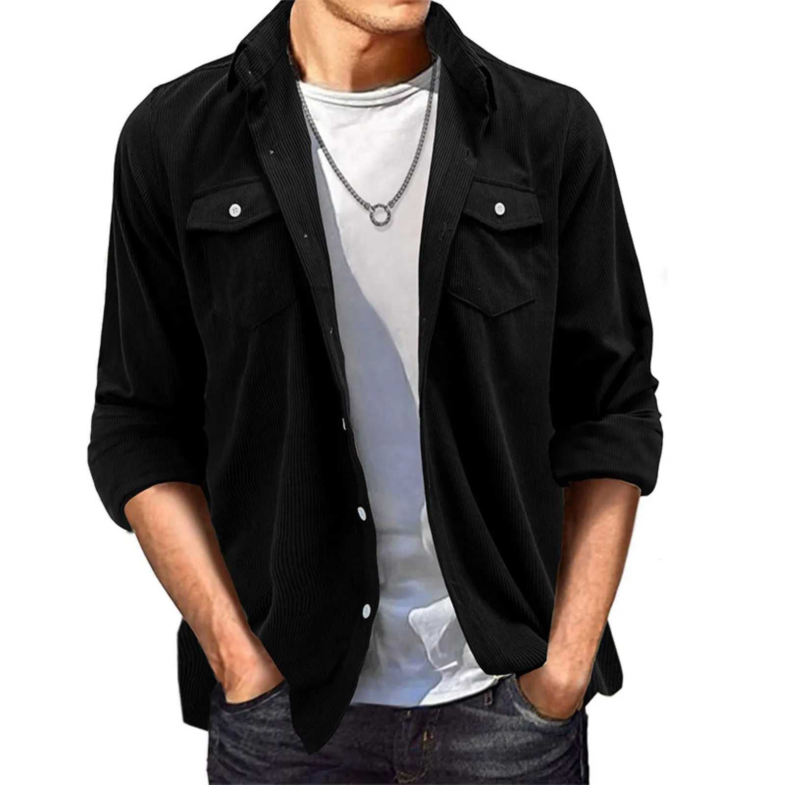 Mens Fashion Simple Solid Pocket Cardigan Button Sweater Jacket Casual Fitted Dress Shirt Bulk Large Short M240921