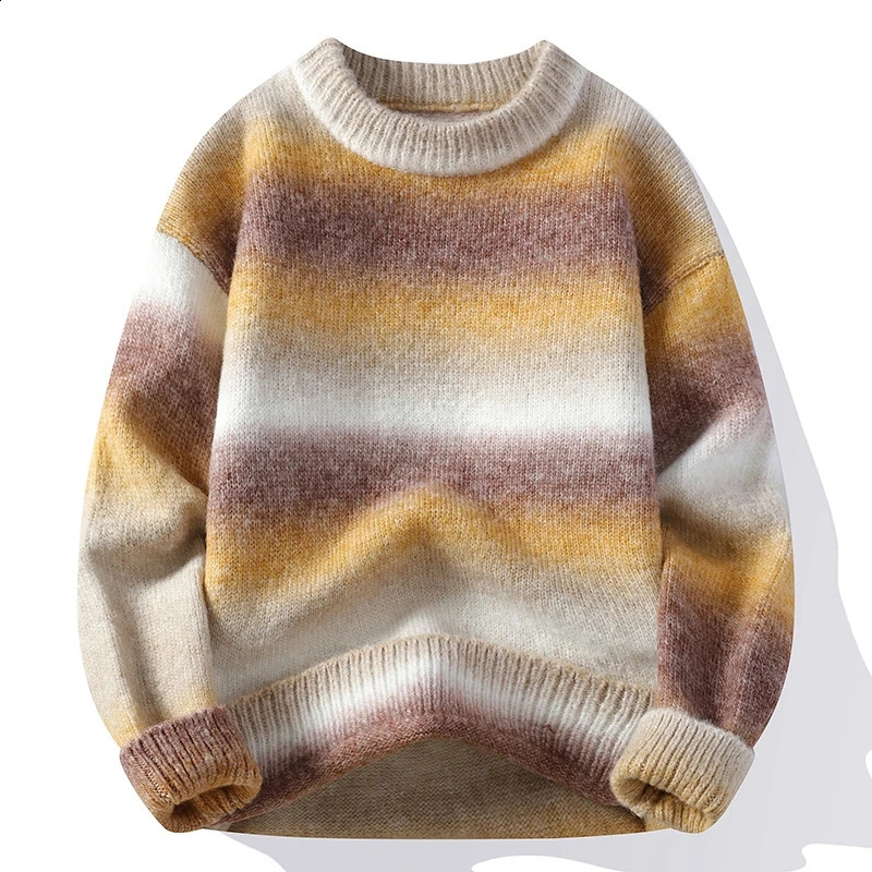 Winter Fashion Rainbow Stripe Sweater Mens High end Wool Pullover Sweater Casual Loose Christmas Parachute 240921