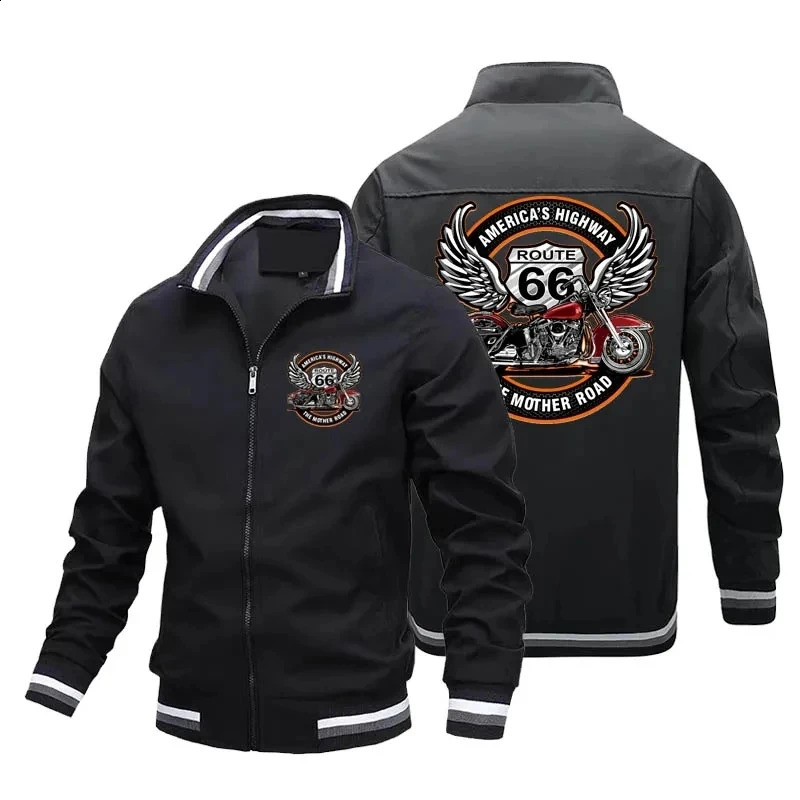 Mens Retro Fashion Route 66 motorcycle print pilot jacket Rouge Street Fashion riding windproof racing motorcycle jacket 24 products 240911