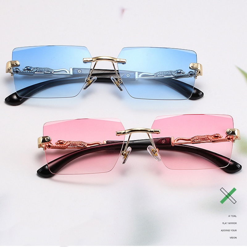 Square Rimless Sunglasses with Leopard Men Retro Top Frame Women Eyewear Outdoor Y2K Future Design Diamond trimming Glasses Women S142 IVISTA