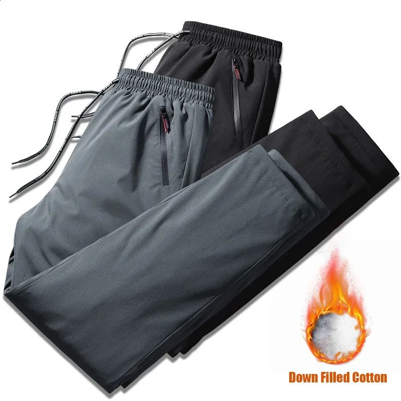 Winter Men Warm Down Pants Thick Sweatpants Drawstring Trousers Men Fleece Running Pants Warm Velvet Ankle-Tied Pants Joggers 240913