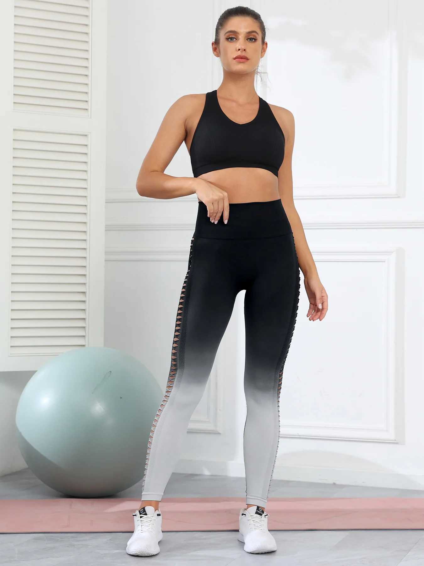Yoga Outfit 2015 Gradient Gym Legging Womens Boots Enhance Tight Stretch High Waist Running Outdoor Hollow Pants H240921