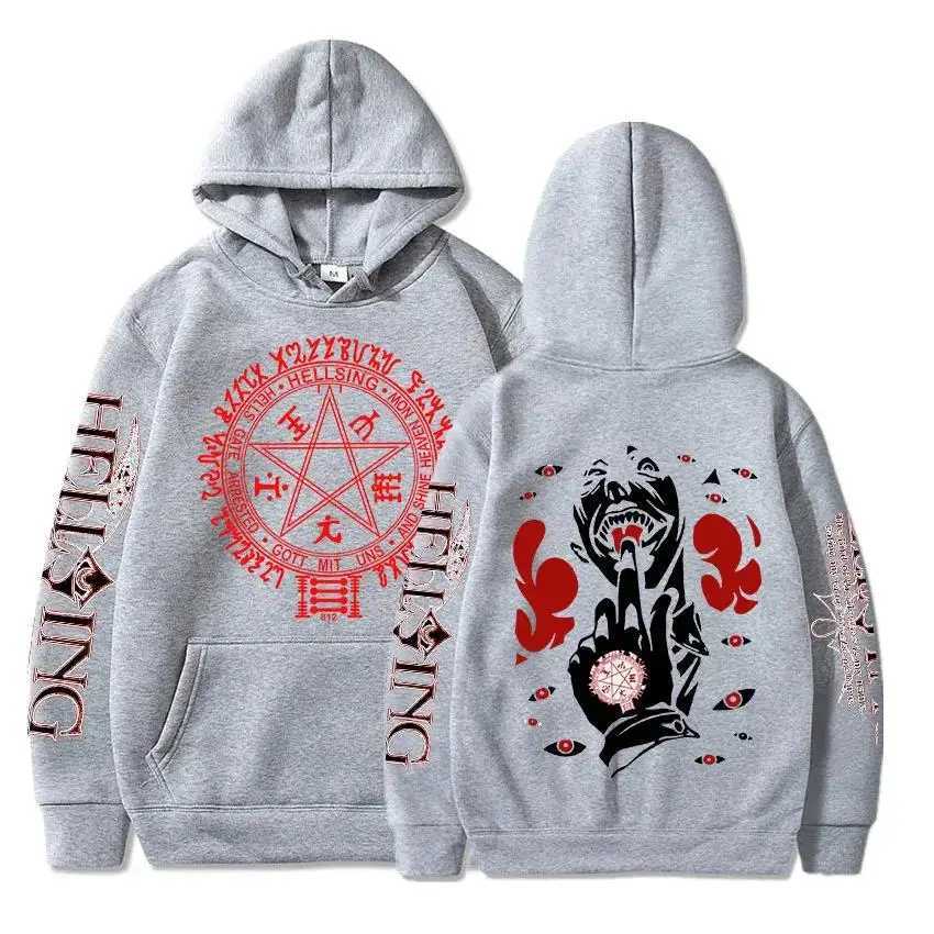 Hellsing Hoodies Manga Printing Mens Long Sleeve Clothing Harajuku Hoodies Street Clothing Winter Wool Sweaters Pullover W240921