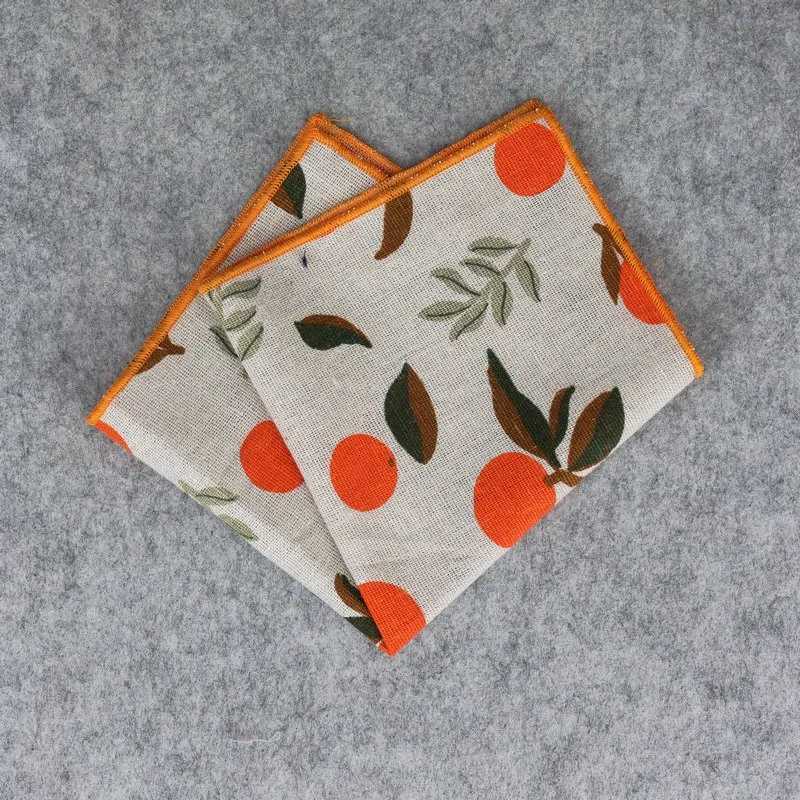 New Fruits Printed Pocket Square for Mens Fashion Linen Handkerchiefs Wedding Party Groom Suits Pocket Towel Beige Casual HankyX240921