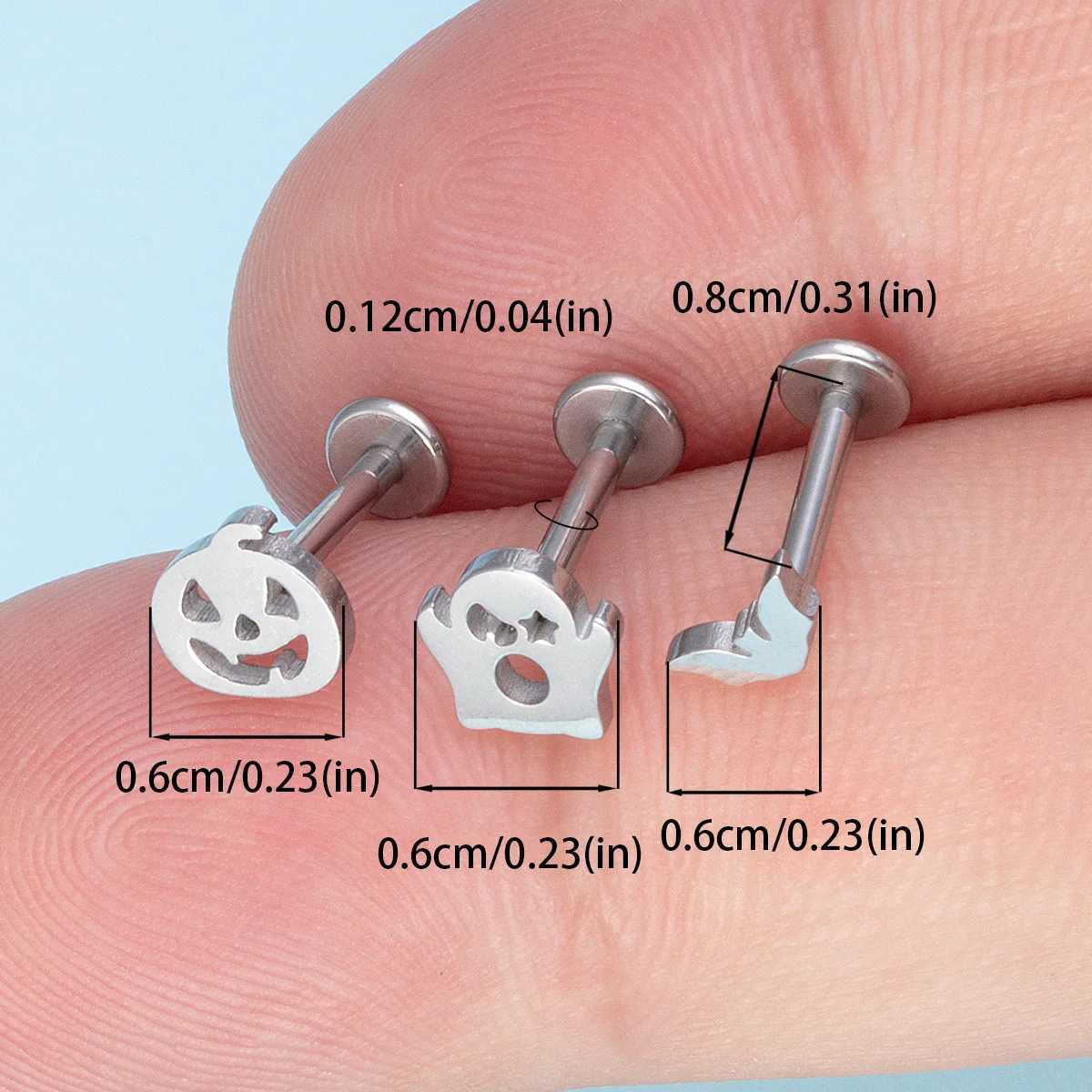 1pc Halloween Labret Lip Piercing Stud Stainless Steel Ghost Pumpkin Bat Lip Rings Monroe Piercing Jewelry Cartilage Earring 16G Y240921