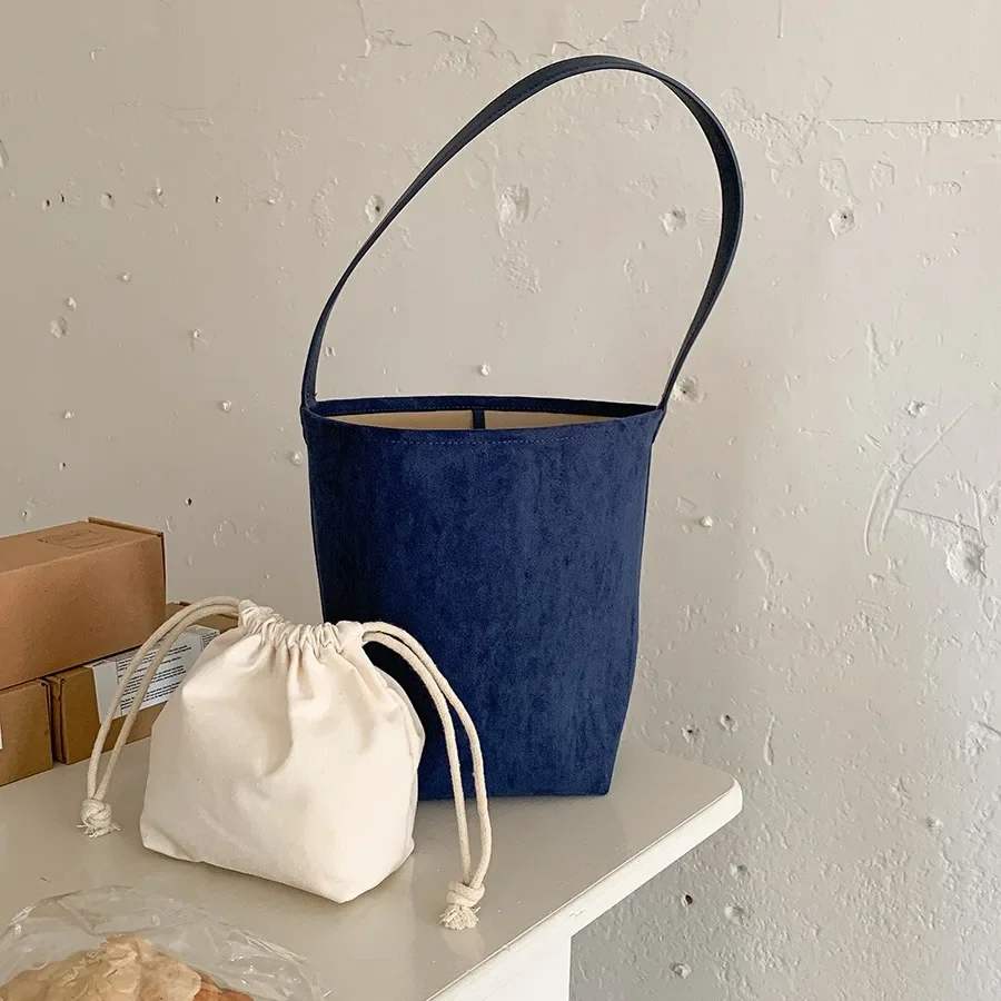 Women Bucket Bag Matte Leather Bag Female TLXT Shoulder Bag Vintage Designer Suede Bag Lady Big Handbag Winter New Composite Bag