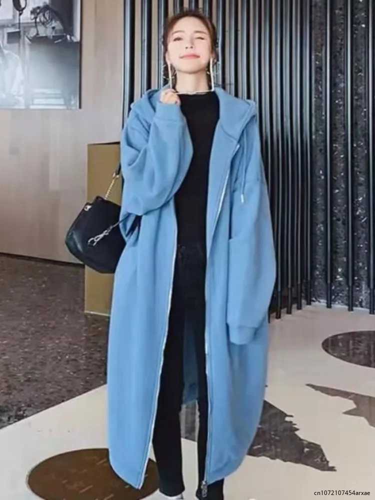 2023 Autumn Winter Women Long Trench Coat Office Lady Casual Zipper Outwear Long Sleeve Jackets Hooded Maxi DressX240921