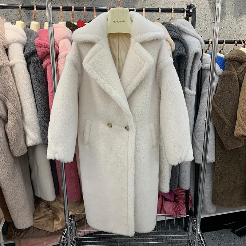 Womens Winter Thick Warm Teddy Coat Wool Long Coat Womens Coat Natural Fur S7480A 240921CJ