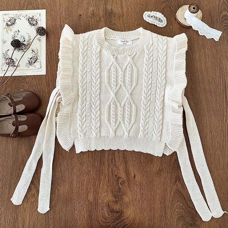 Baby Girl Knitted Sweater Autumn Solid Color Knitted Vest Korean Style Vest Toddler Mop Shawl Sweater 240918