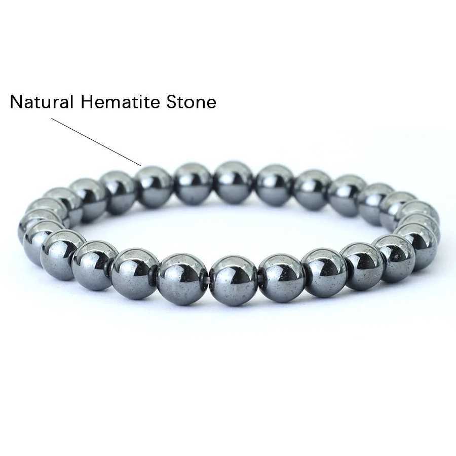New Genuine Natural Hematite Stone Bracelet For Men 4/6/8/10/12mm Black Round Strand Braslet Leisure Accessories Erkek BileklikX240921