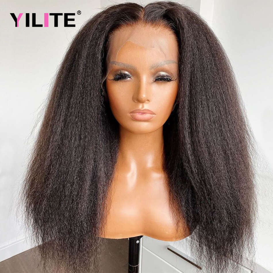 Kinky Human Hair Wigs For Women Brazilian Bleached Pre Plucked 4x4 13x4 Yaki Straight Hd Transparent Lace Frontal Wig