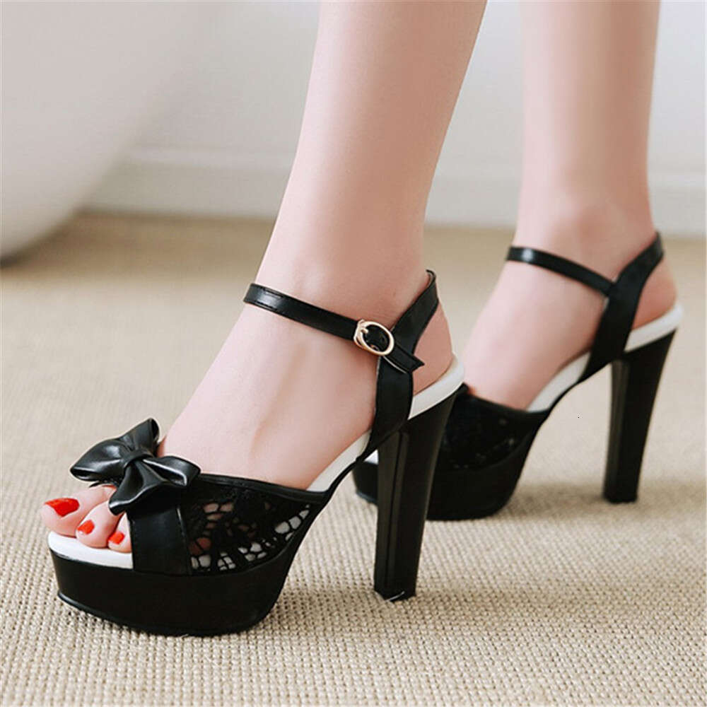 Women Summer Lace Bow Mesh Shoes Fish Mouth High Heel Ladys Platform Sandals Evening White Dress Wedding Female Atos De Mujer