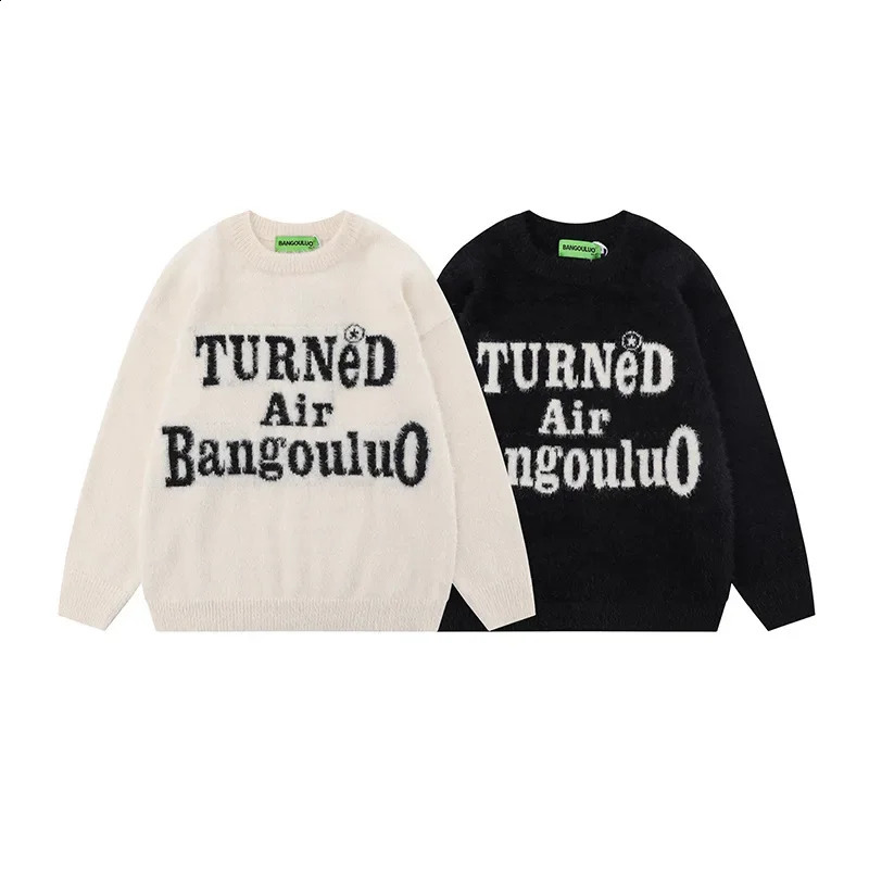 Imagination AutumnWinter Paris Trendy Round Neck Loose Fit Sweater American Style Jacquard Knitted Top Mens 240913