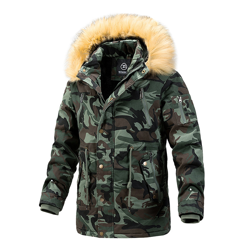 Winter Camouflage Men Windproof Warm Long Jacket Coat Mens Fashion Fur Collar Thicken Outwear Casual Brand Parkas