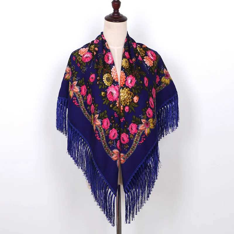 Autumn/Winter Cotton Russian Ethnic Style Scarf Printed Scarf Womens New Square Multi functional Ruffle Shawl W240921