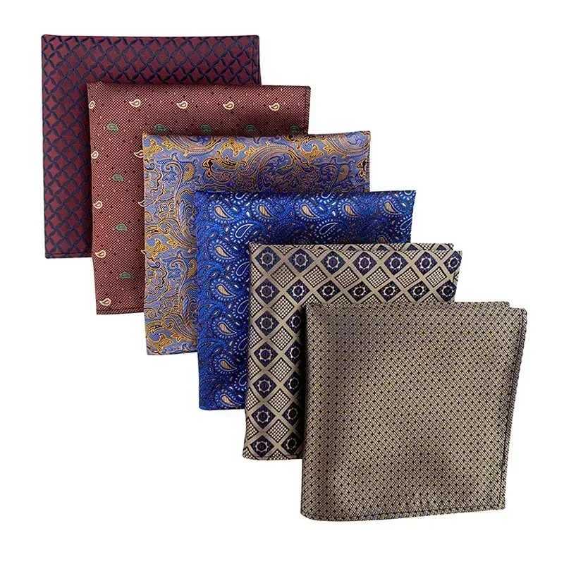 Silk Feel Mens Polyester Pocket Square Brown Green Blue Jacquard Hanky Best Man Korean Formal Wedding Bridegroom HandkerchiefX240921