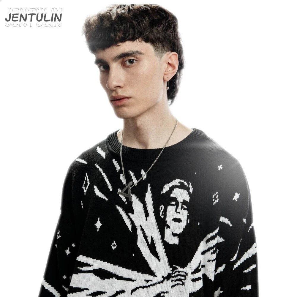 Y2K Sweaters Harajuku Pullover Men Winter Long Sleeve Knitwear Quasar Streetwear Punk Jumper Women Clothing Vintage Warm Tops BF 240912