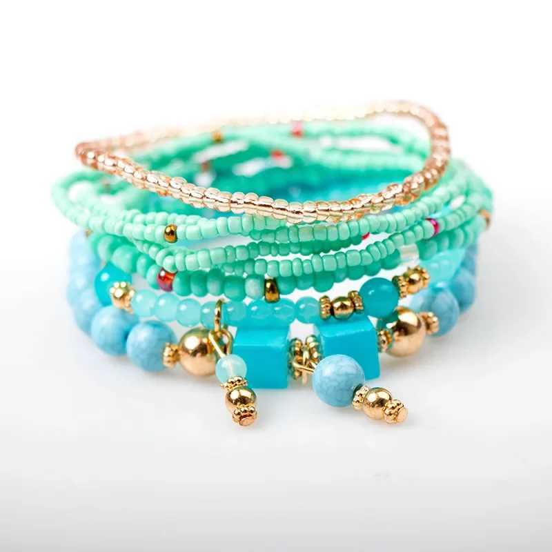 Bohemian Handmade Beads Bracelet Set for Women Summer Colorful Beaded Chain Bangle Girls Boho Fashion Jewelry AccessoriesX240921