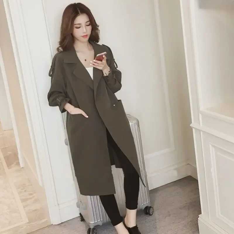 Elegant Versatile Loose-fit Black Trench Coat For Women Spring/autumn 2023 New Style Long Slimming CoatX240921