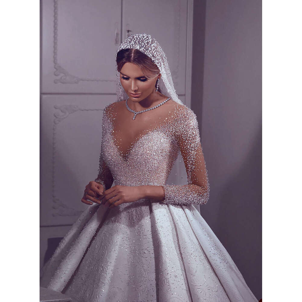 Exquisite A E Wedding Dresses Sweetheart Long Sleeves Lace Crystal Beaded Sparkg Bridal Gowns Custom Made Vestido De Novia