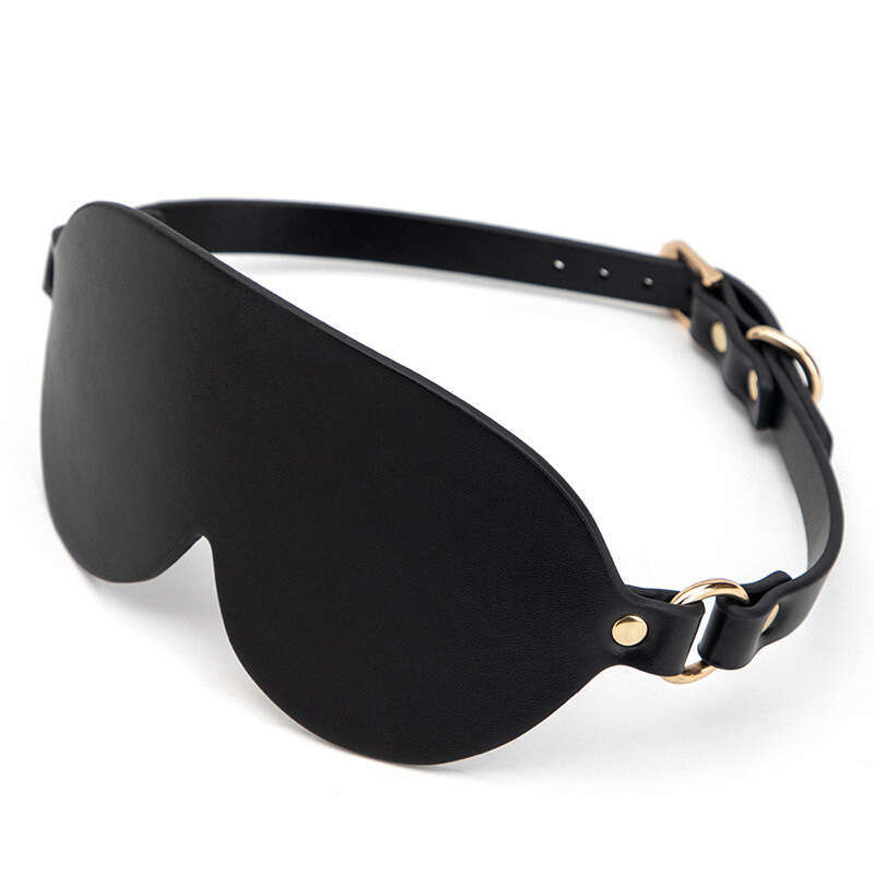 SM sex prop black blackout eye mask, high-quality PU leather sex eye mask, teasing and flirting adult sex toy