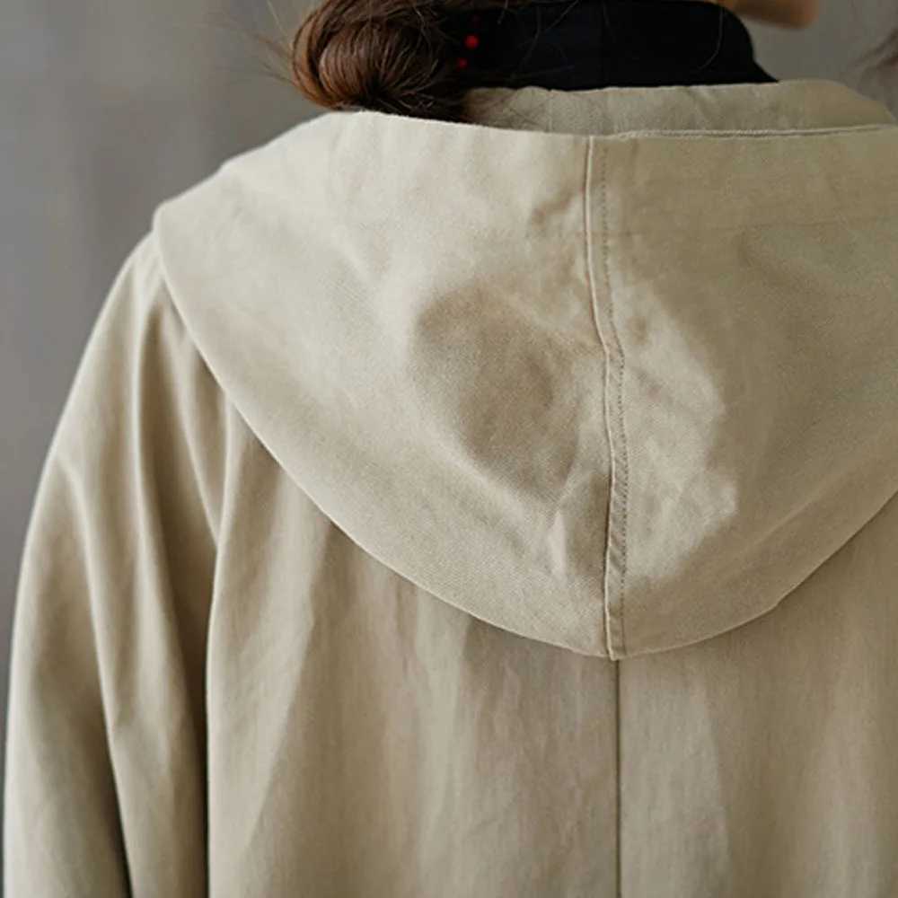 Womens Oversized Cotton Windbreaker Hooded Long Trench Coat Streetwear Coat For WomenX240921