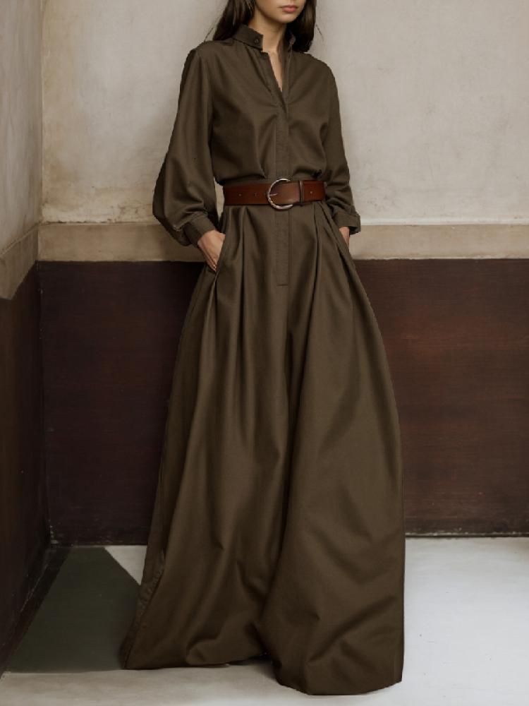 Freeacy Solid Color Loose Fit Jumpsuit V-Neck Long Sleeves High Waisted One-Piece Suit Spring And Summer Casual Women Clothes