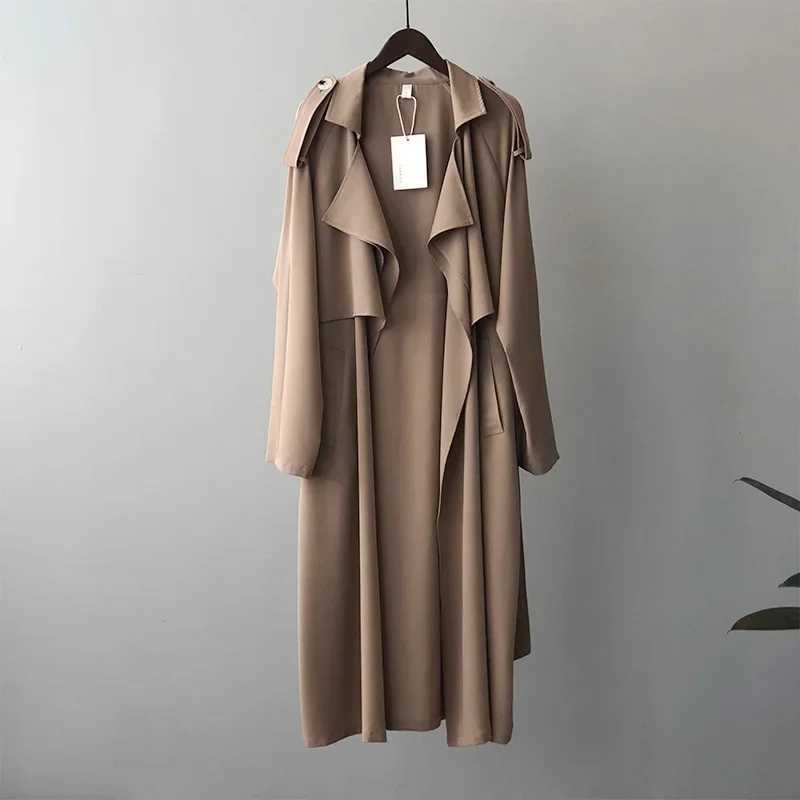 Women Clothing 2024 Autumn New Fashion Temperament Long Trench Coat Retro British Style Loose Coat Woman Solid Color TrenchX240921