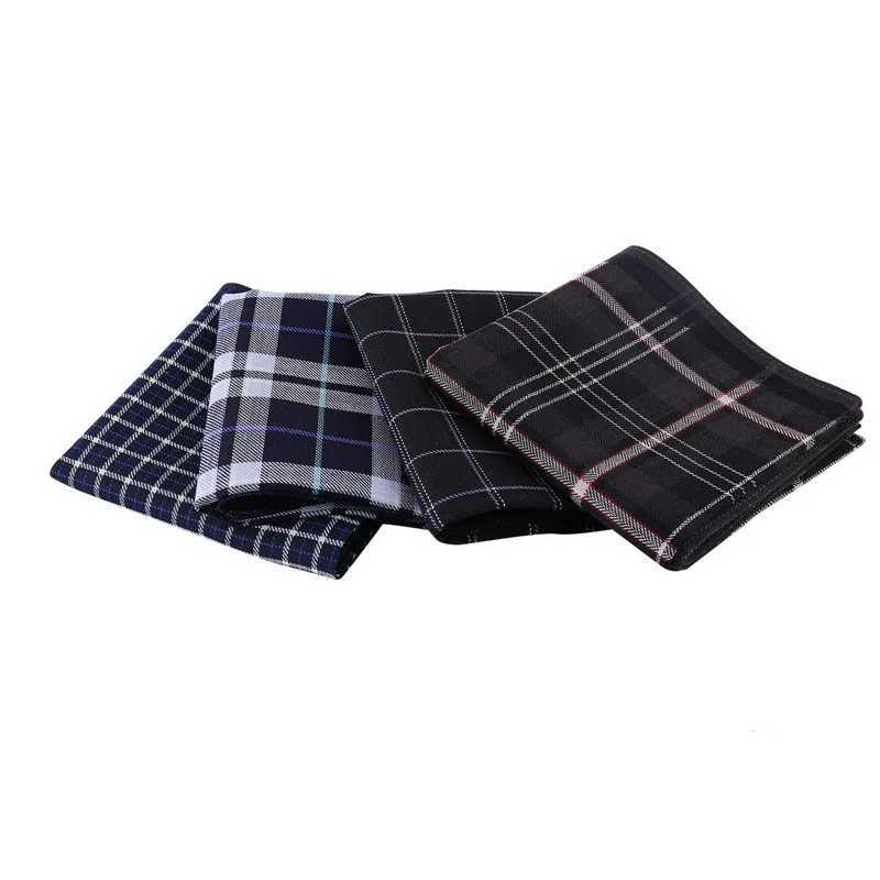 3Pcs 43x43cm 100% cotton black gray English striped checkered mens pocket wedding party business handle W240921