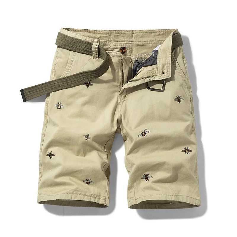 Summer Casual Shorts Men Solid Color Embroidery Pattern cargo Shorts Cotton Beach Print Shorts Men Bermuda Overalls Pocket PantsX240921