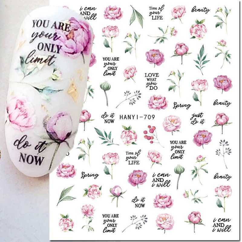 3D nail art adhesive slider sticker pink peony frog flower Buds letter sticker used for nail decoration handmade techniques beauty stickers W240823